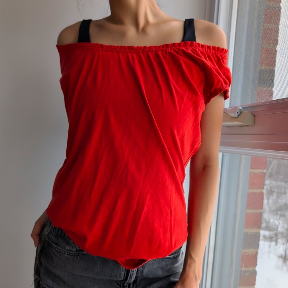 Orange Off-The-Shoulder Ruched Top - Picture 2 of 6